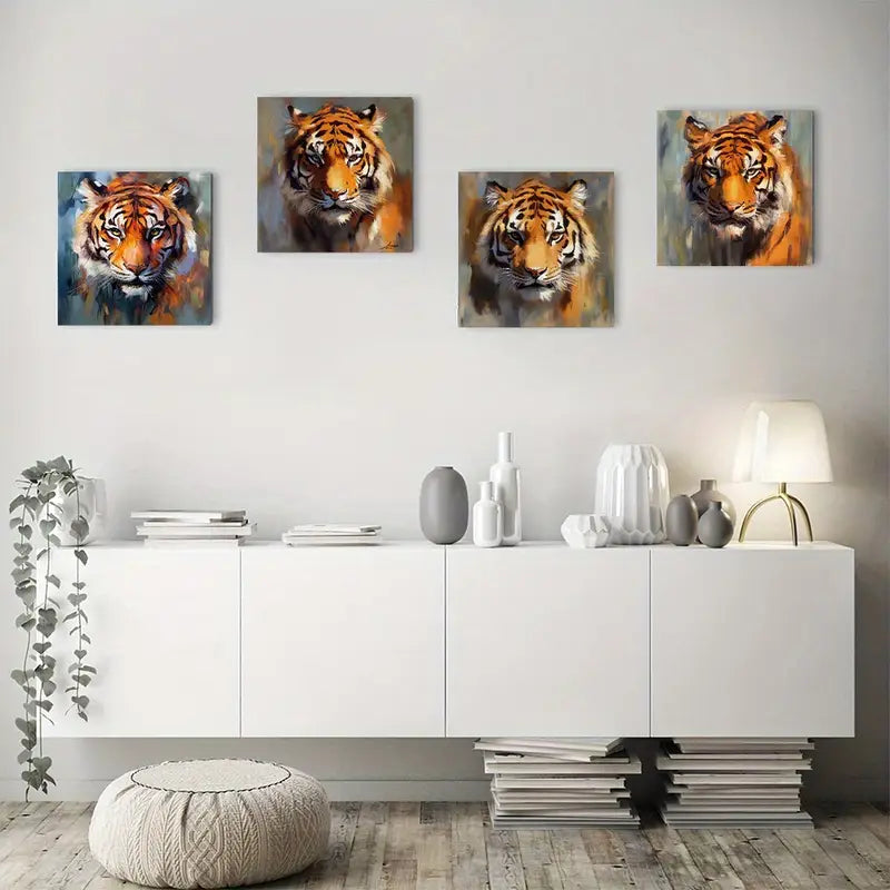 4pcs Graffiti Tiger Theme Wall Art Canvas Framed