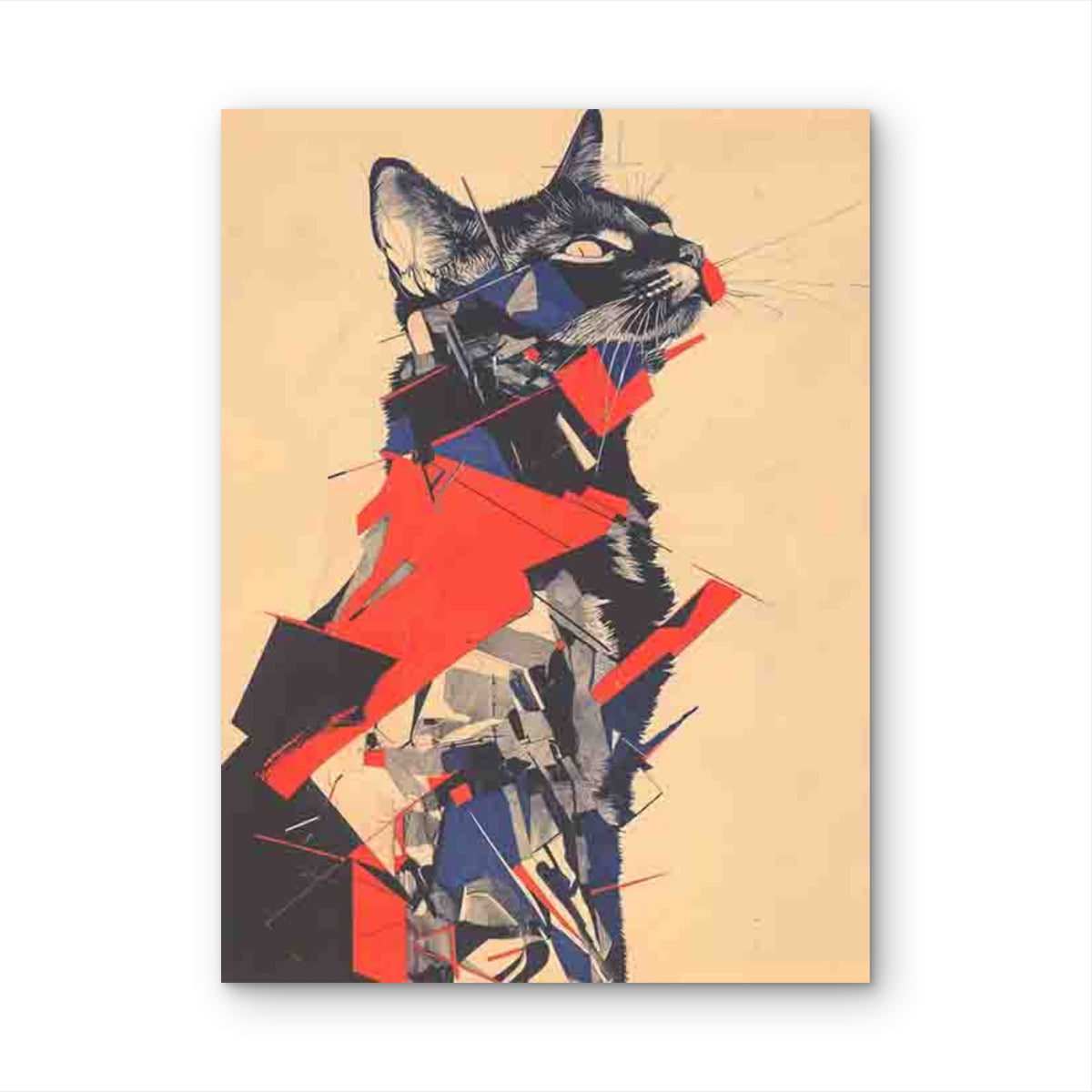 Abstract Cat Geometric & Cubist-Inspired Design 60x90cm Metal Print Ready to Hang
