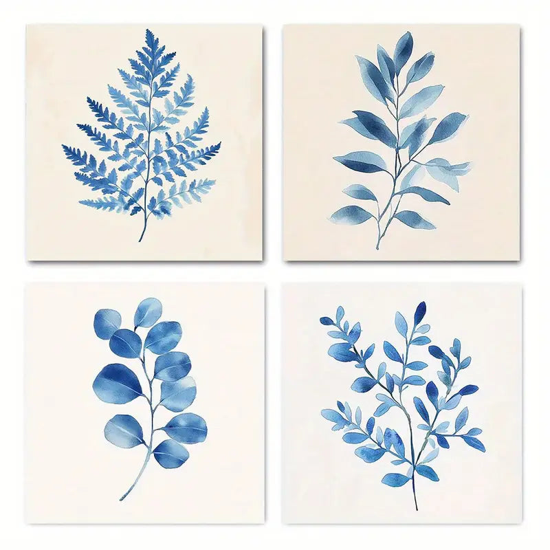 4pcs Minimalist Eucalyptus, Fern, Sage & Watercolor  Wall Art Canvas Framed