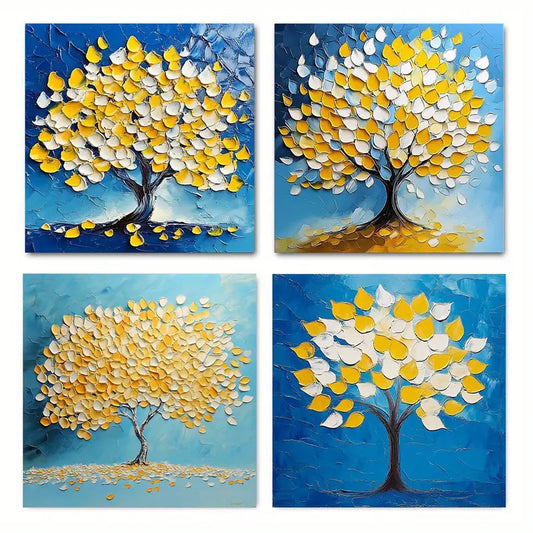 4pcs  Vintage style Tree for home idea  TH  Wall Art Canvas Framed