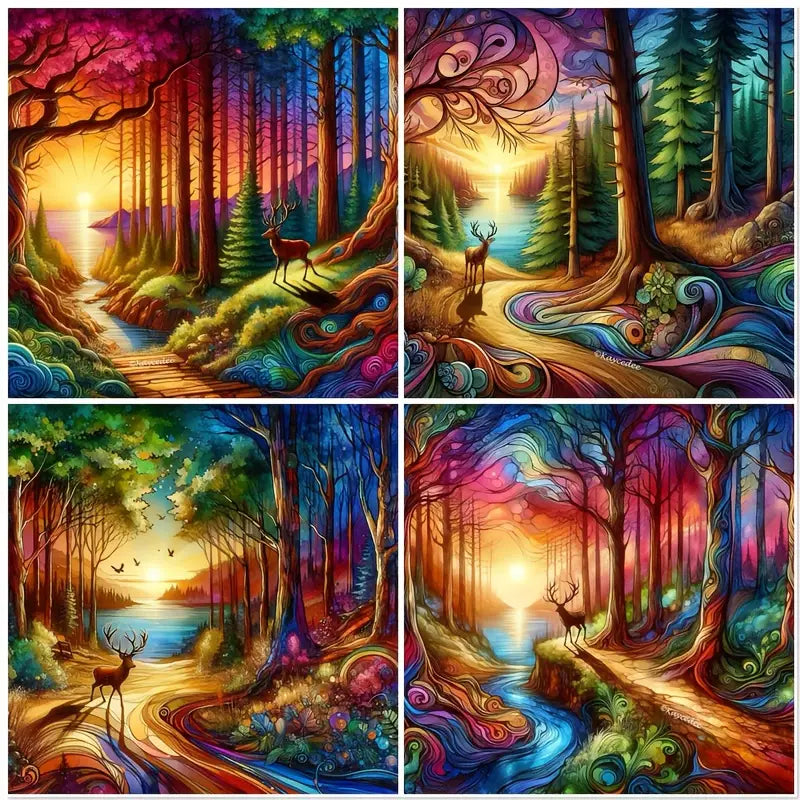 4pcs Adult Beginner Landscape Wall Art Canvas Framed