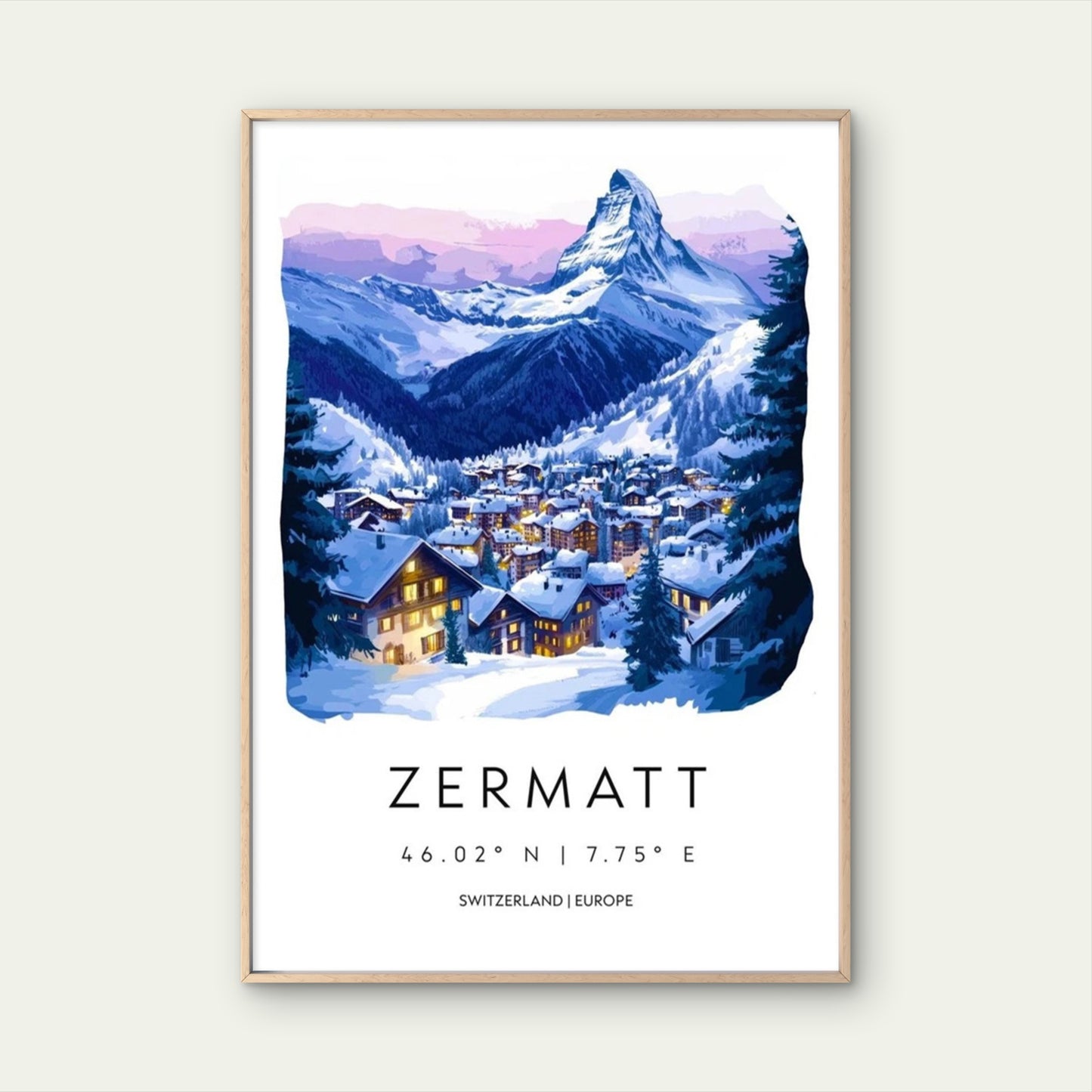 Zermatt Switzerland Mountain Village Art Travel Poster Print Wall Art