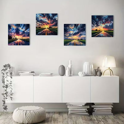 4pcs Dark Clouds Loom Over The City Wall Art Canvas Framed