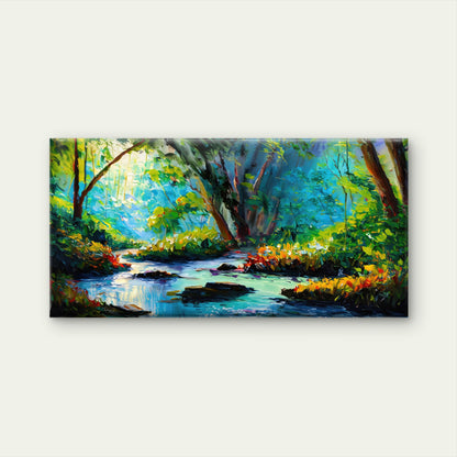 River In Autumn Forest Wall Art Canvas Office Home Room Framed 120x60cm