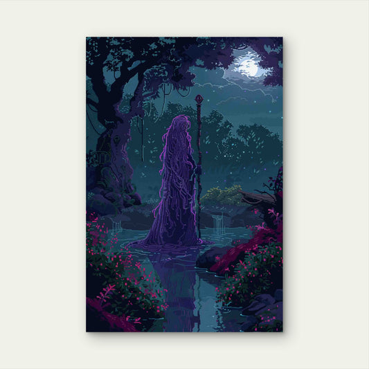 Enchanted Pixel Art Forest Landscape at Twilight Metal Print Ready to Hang
