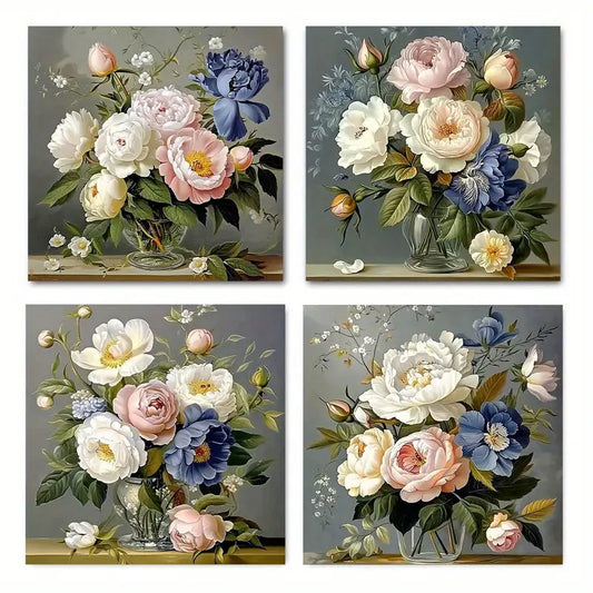 4pcs  Different Flower ArrangementsWall Art Canvas Framed