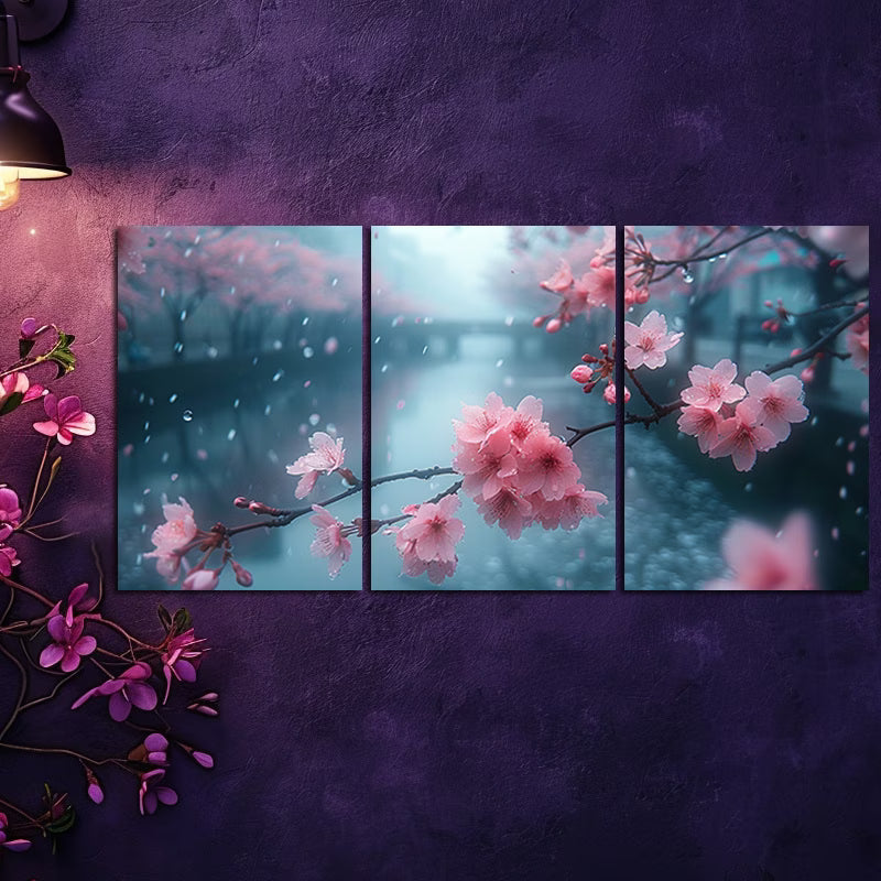 3pcs cherry blossoms in full bloom Wall Art Set Canvas Framed 50x70cm - High Quality Print 100% Australian Made Wall Canvas Ready to Hang