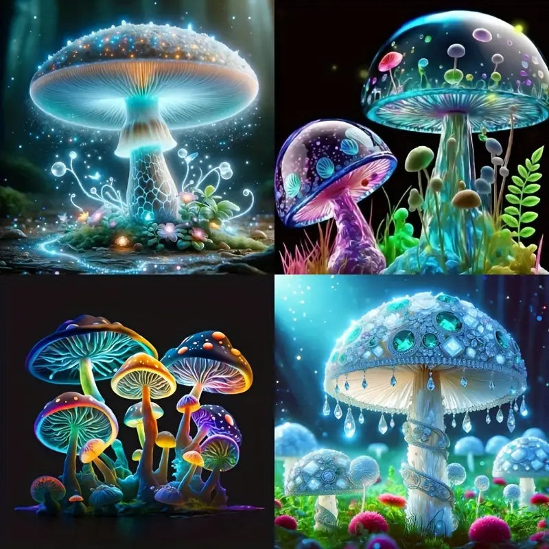 4pcs Mushroom Decor  Wall Art Canvas Framed