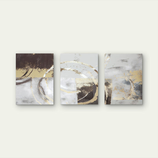 3pcs Grey Gold Foil Metallic Luxury Rings Wall Art Set Canvas Framed 50x70cm - High Quality Print 100% Australian Made Wall Canvas Ready to Hang