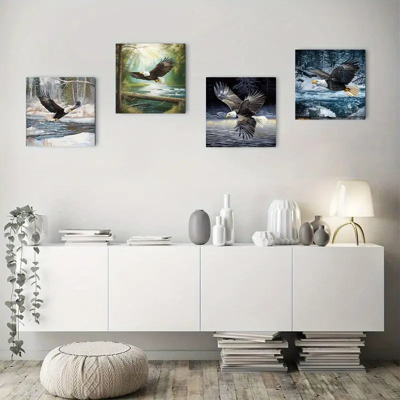 4pcs Abstract Eagle Painting  Wall Art Canvas Framed