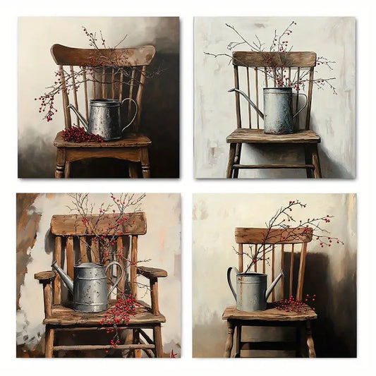 4pcs  Rustic Flower Theme Wall Art Canvas Framed