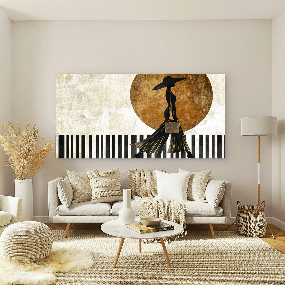 Elegant Woman Wearing a Hat Wall Art Canvas Office Home Room Framed 120x60cm