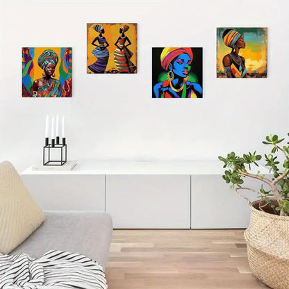 4pcs Vibrant African Women Abstrac Elegant GH Wall Art Canvas Framed