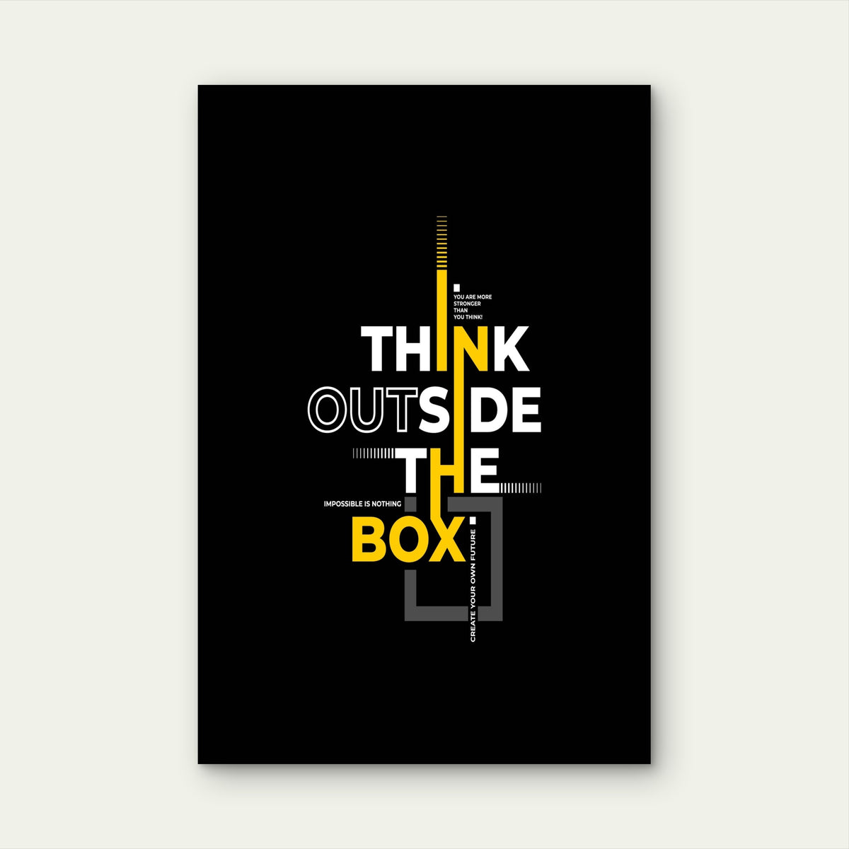 Think Outside The Box Geometric Graphic Typography 40x60cm Metal Print Ready to Hang