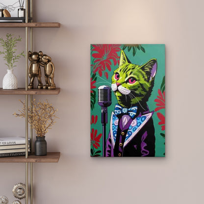 Green Cat Jazz Vocalist Metal Print Ready to Hang