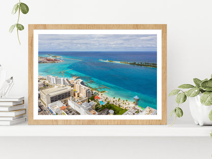 Port Of Nassau Bahamas Cityscape Glass Framed Wall Art, Ready to Hang Quality Print With White Border Oak