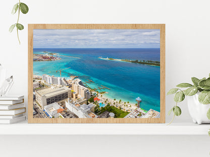 Port Of Nassau Bahamas Cityscape Glass Framed Wall Art, Ready to Hang Quality Print Without White Border Oak