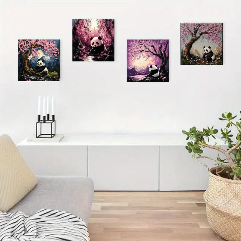4pcs  Prints with Serene Panda Scenes  Wall Art Canvas Framed