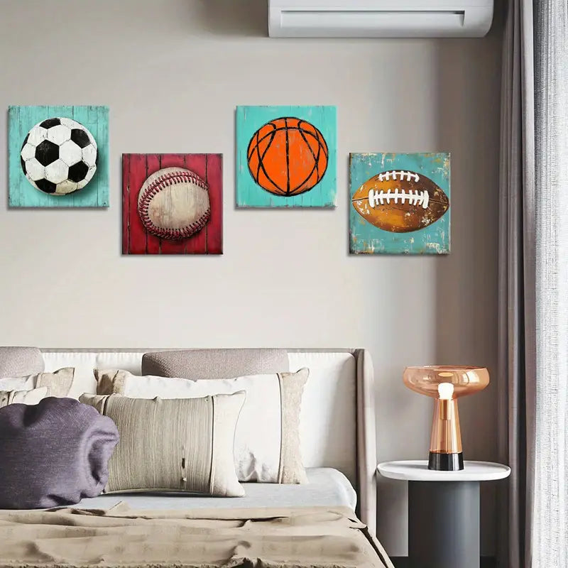 4pcs Sports Themed Modern Farmhouse Style   Wall Art Canvas Framed