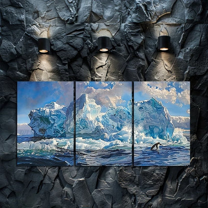 3pcs Iceberg Seascape Coastal Antarctica Scenery Wall Art Set Canvas Framed 60x90cm - High Quality Print 100% Australian Made Wall Canvas Ready to Hang