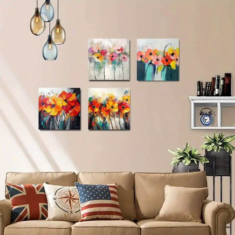 4pcs Outer Space Dinosaur Solar System  Wall Art Canvas Framed