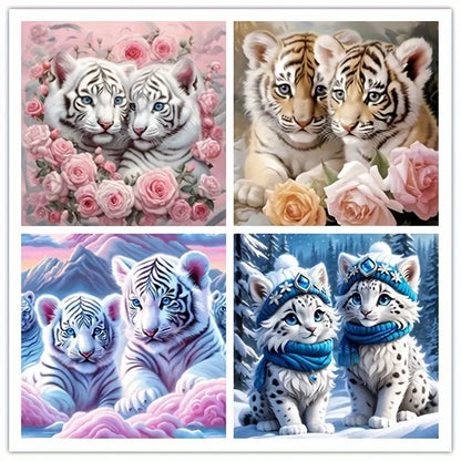 4pcs  Tiger Couple  Pattern Wall Art Canvas Framed