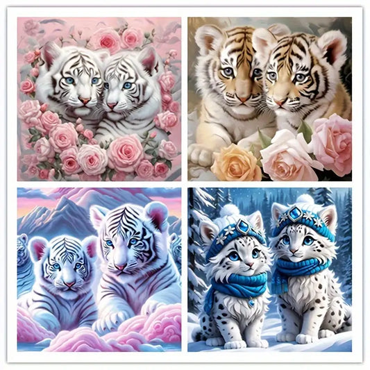 4pcs  Tiger Couple  Pattern Wall Art Canvas Framed
