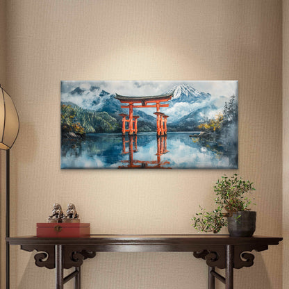 Torii Gate In Mist Mountain Wall Art Canvas Office Home Room Framed 120x60cm