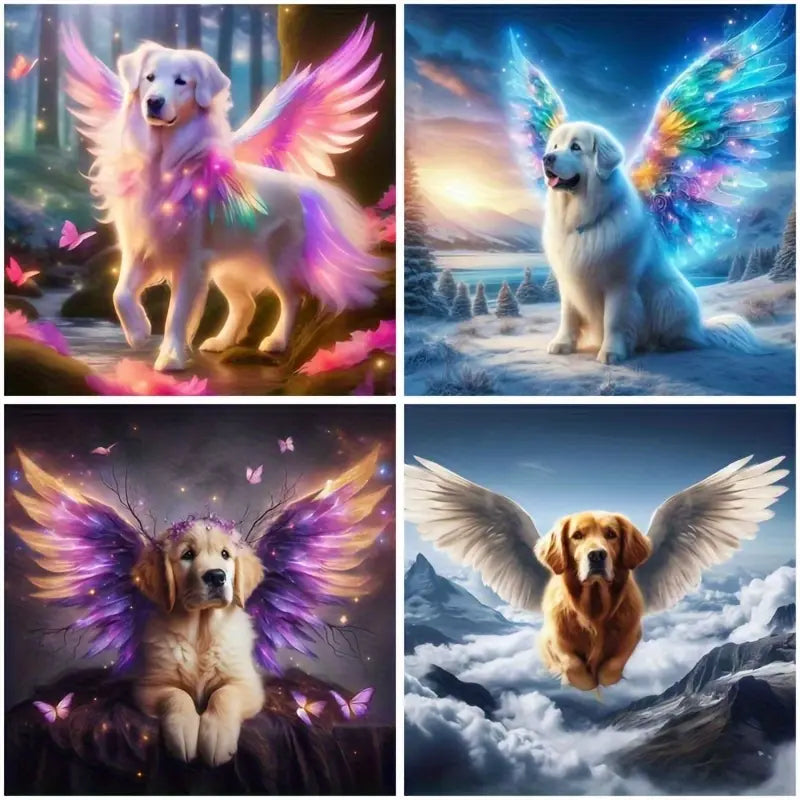 4pcs Flying Dog Wall Art Canvas Framed