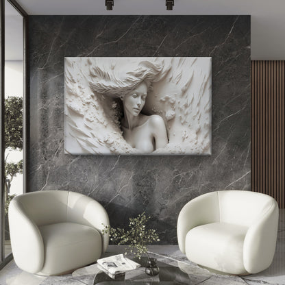 Neutral Colored Mural Statue Girl in Waves Wall Art Decor 100% Australian Made