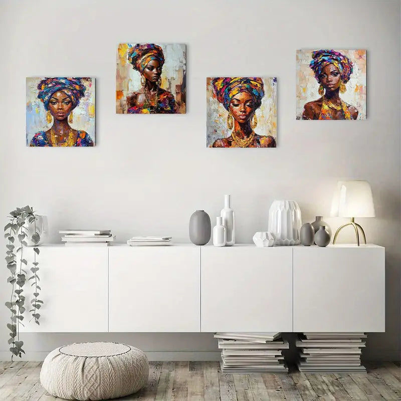 4pcs  Abstract African Women AA   Wall Art Canvas Framed