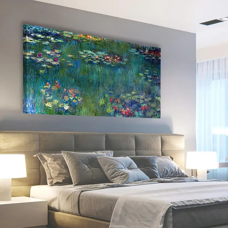 Green Garden Water Lilies Wall Art canvas office home room framed 120x60cm