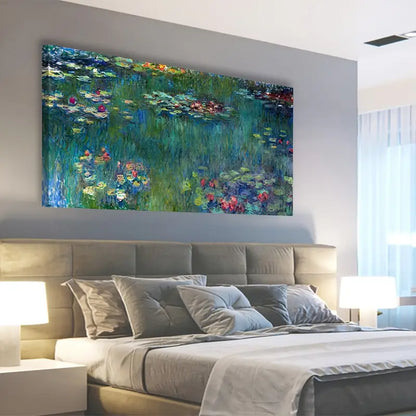 Green Garden Water Lilies Wall Art canvas office home room framed 120x60cm