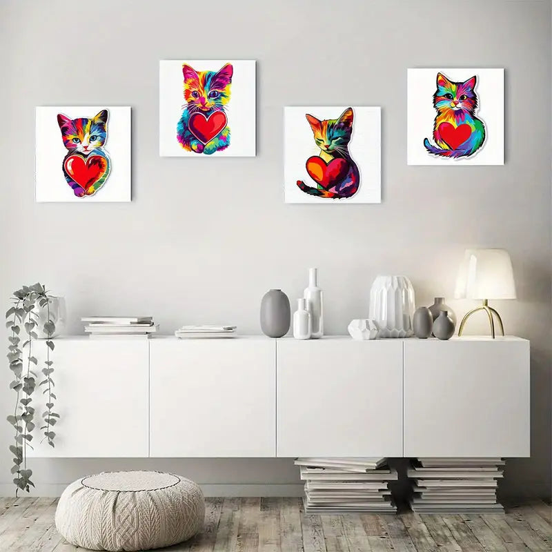 4pcs Colorful Tuxedo Cat Canvas Wall Art Canvas Framed