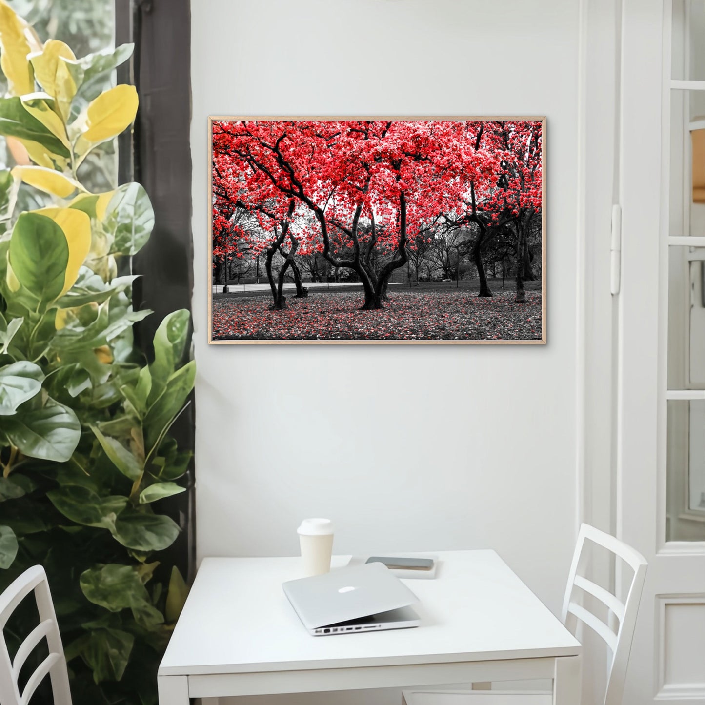 Red Flower Tree Black and White Forest Wall Art Decor 100% Australian Made