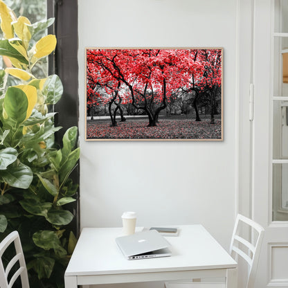 Red Flower Tree Black and White Forest Wall Art Decor 100% Australian Made
