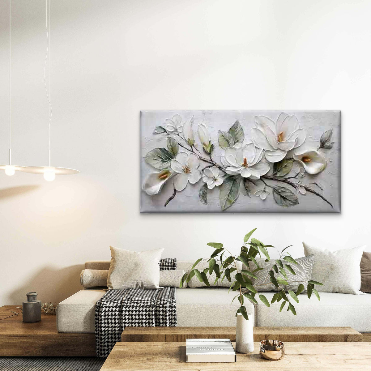 Abstract Design of White Flower Wall Art Canvas Office Home Room Framed 120x60cm