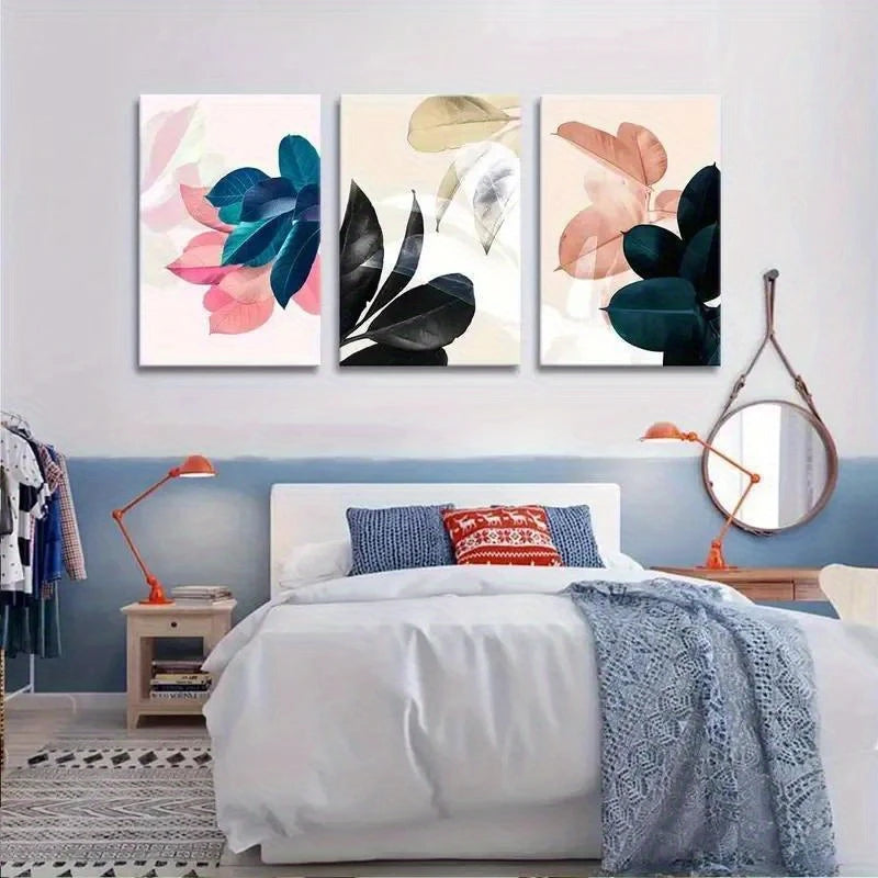 3pcs Simple Life Colorful Leaf Abstract Metal Print Ready to Hang Art