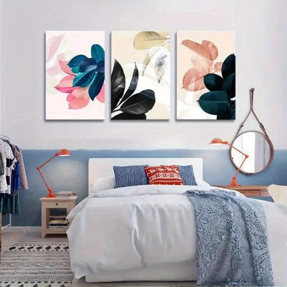 3pcs Simple Life Colorful Leaf Abstract Metal Print Ready to Hang Art
