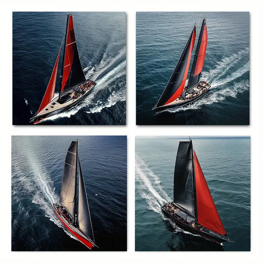 4pcs Modern Sailboat Race Canvas Prints Wall Art Canvas Framed