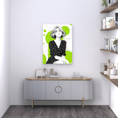 Woman in Black & White Polka Dot Dress 60x90cm Metal Print Ready to Hang