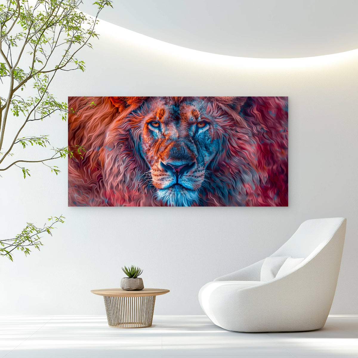 Vibrant Red Blue Lion Wall Art Canvas Office Home Room Framed 120x60cm