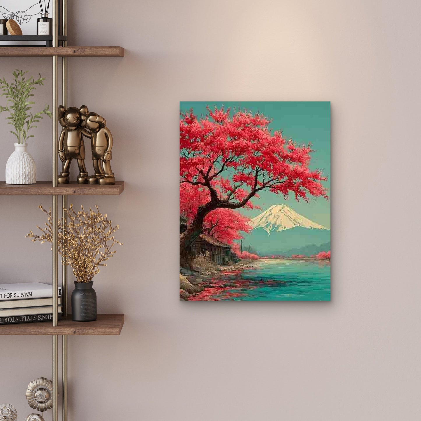 Mount Fuji And Cherry Blossoms 60x90cm Metal Print Ready to Hang