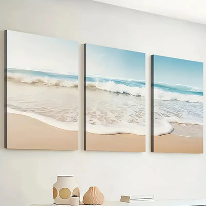 3pcs Modern Wind Beach Ocean Wave Wind Art Wall Art Set Canvas Framed 40x60cm - High Quality Print 100% Australian Made Wall Canvas Ready to Hang