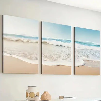 3pcs Modern Wind Beach Ocean Wave Wind Art Wall Art Set Canvas Unframed - High Quality Print 100% Australian Made Wall Canvas