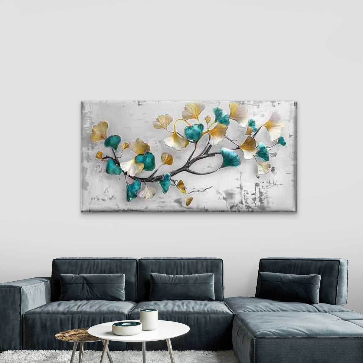 Modern Ginkgo Leaves Wall Art Canvas Office Home Room Framed 120x60cm