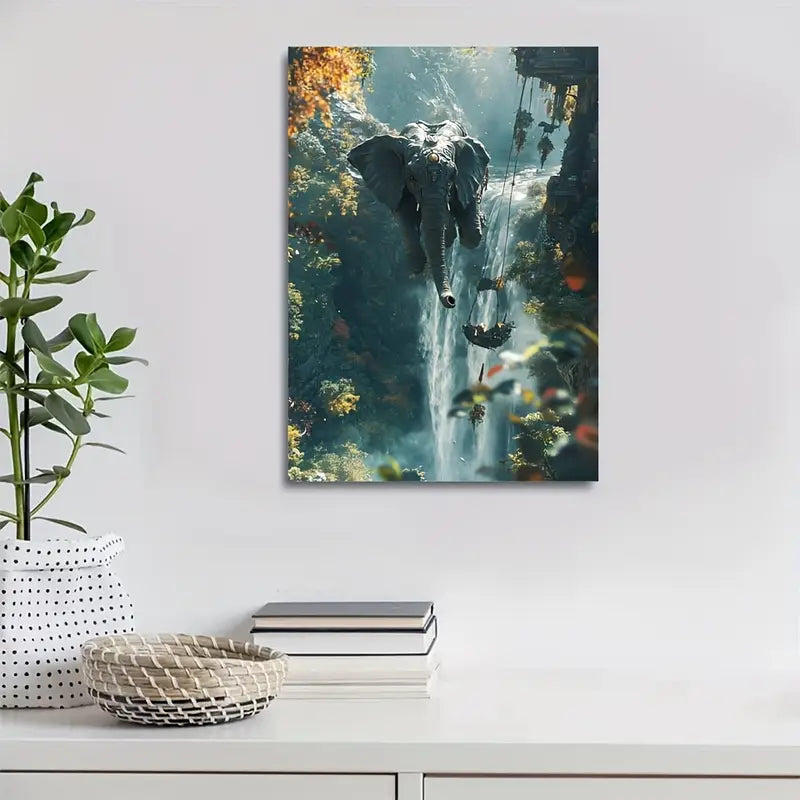 Steampunk Elephant Painting with Pine 40x60cm Metal Print Ready to Hang