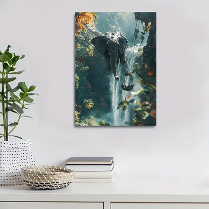 Steampunk Elephant Painting with Pine 40x60cm Metal Print Ready to Hang