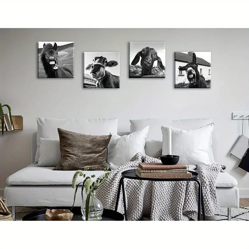 4pcs Horse Donkey Sheep Cow Canvas Pictures Wall Art Canvas Framed