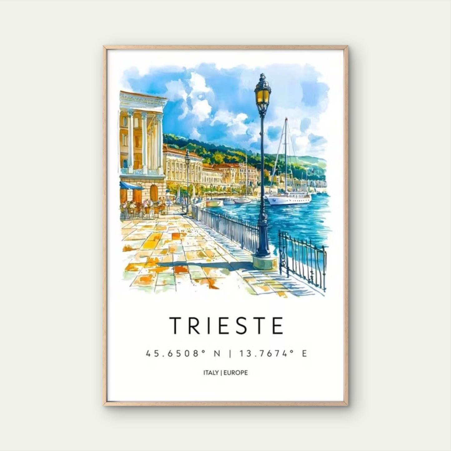 Trieste Italy Europe Watercolor Deco Travel Poster Print Wall Art